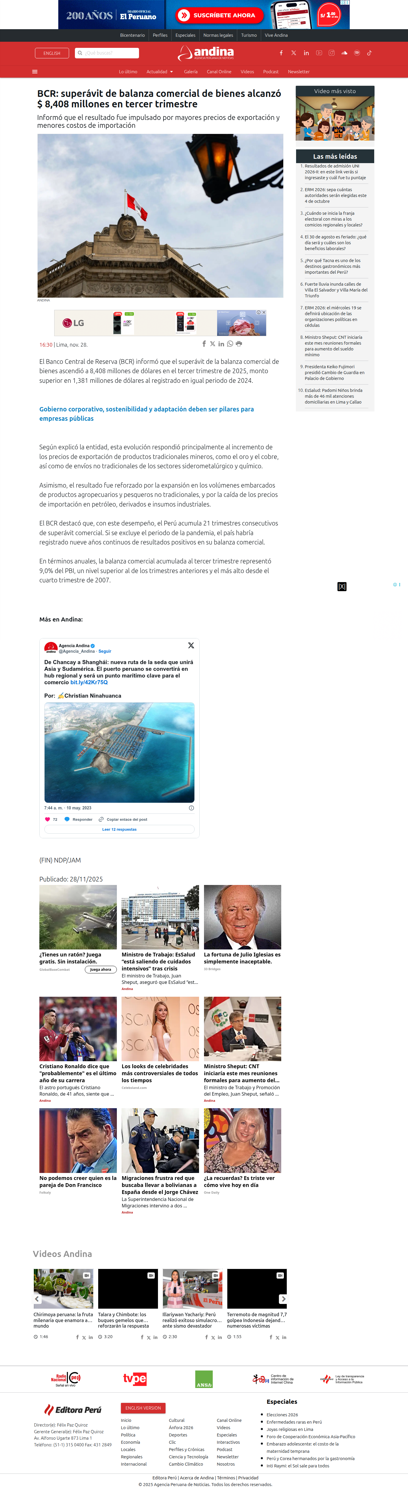 Captura web Andina